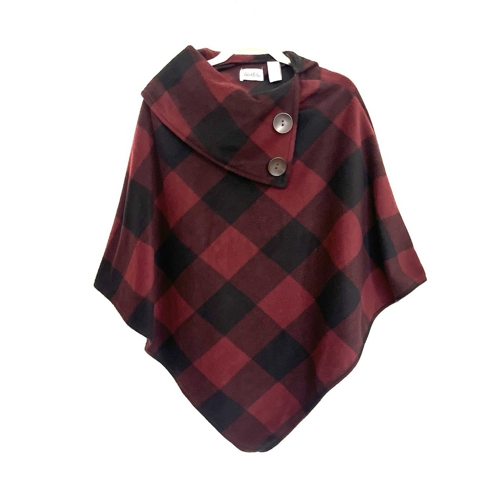 Cottagecore Buffalo Plaid Fleece Poncho Le Moda One Size OS Red Pullover